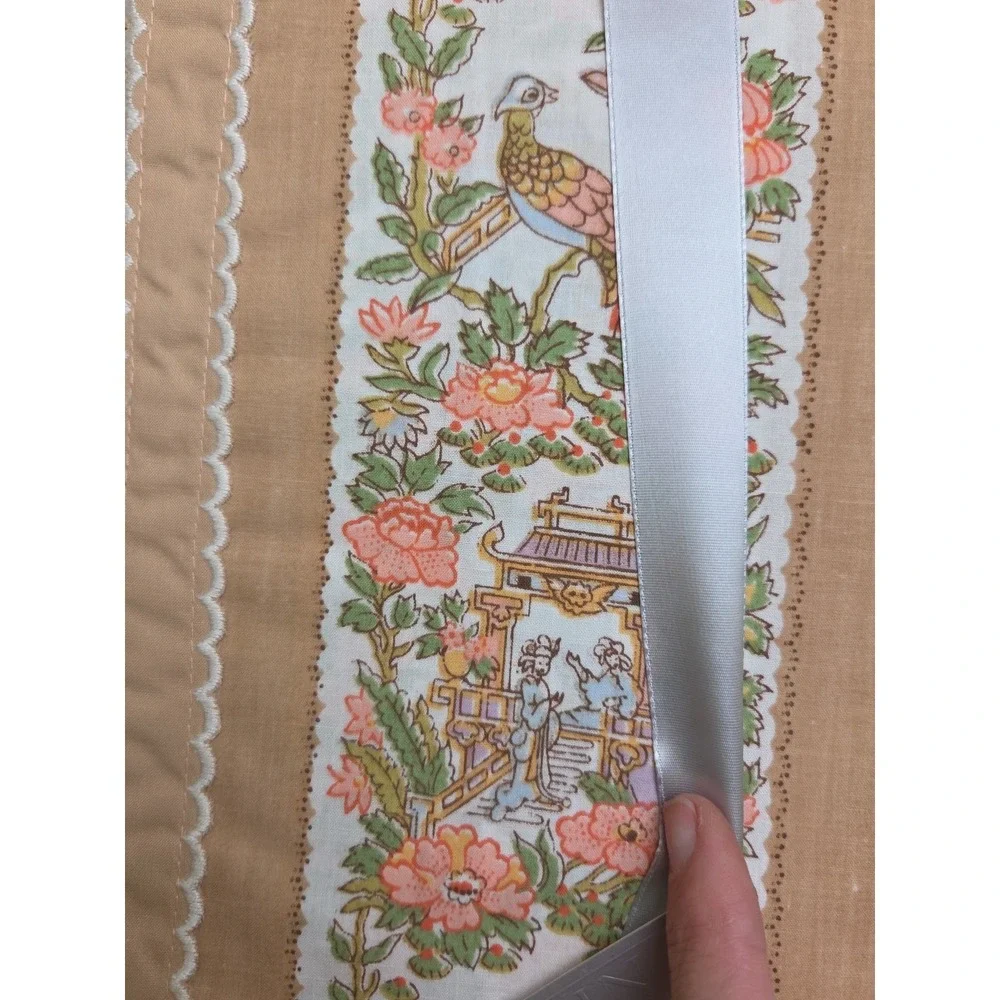 Vtg NEW CARLIN Chinoiserie Duvet and Sham Set Asian Scene‎ Butterflies Scalloped